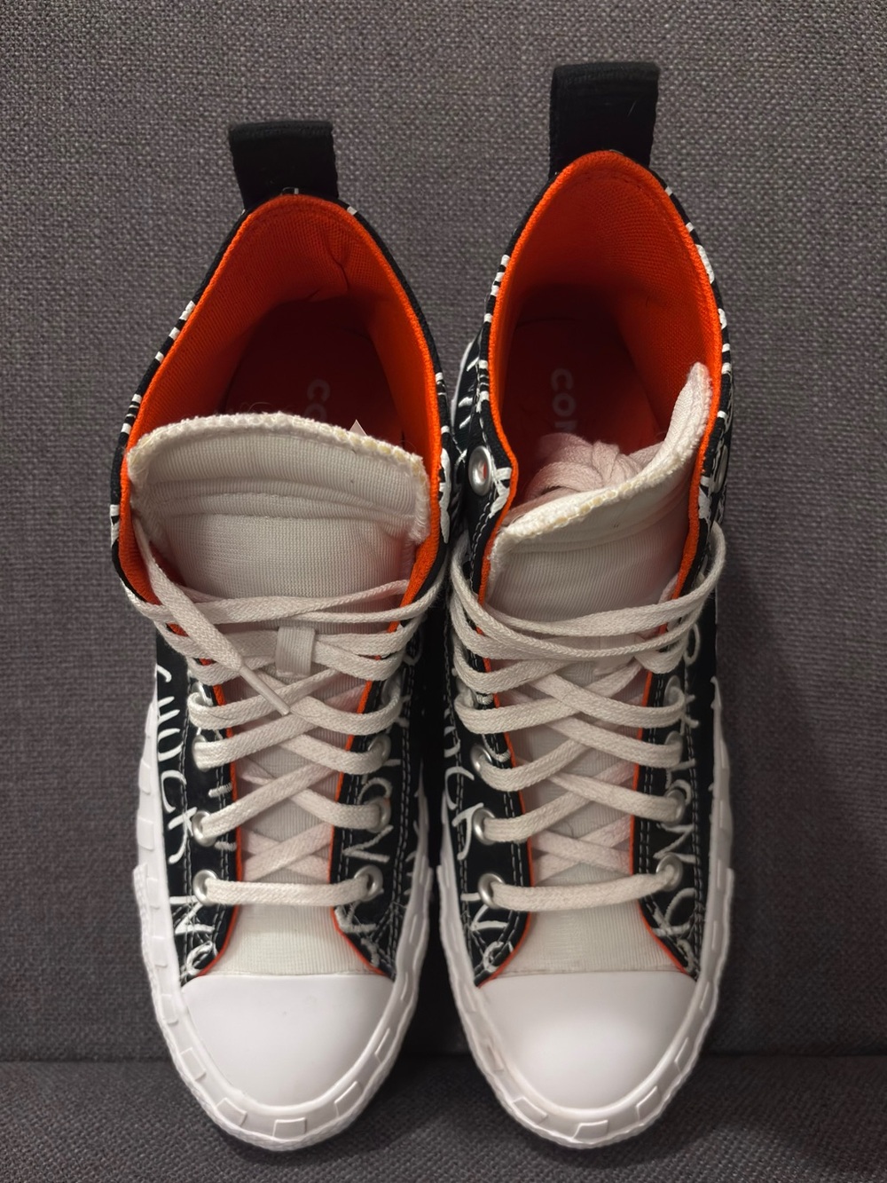 Converse Black & White 'Not A Chuck' High-Top Sneakers with Orange Lining - Picture 7 of 10